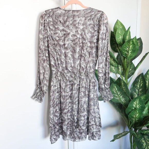 White House Silver Metallic Long Sleeve Petite Smocked Blouson Mini Dress XXS - Picture 7 of 14